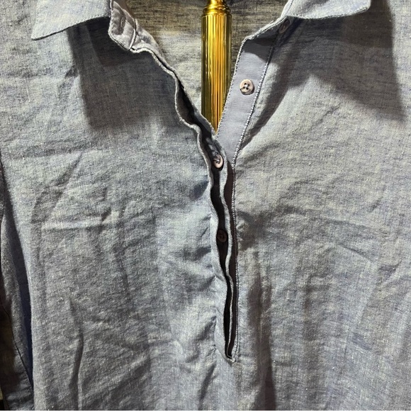 Chico's Blue Linen Blend Shirt Dress with Side Vent Buttons Roll Tab Sleeve - Picture 6 of 12